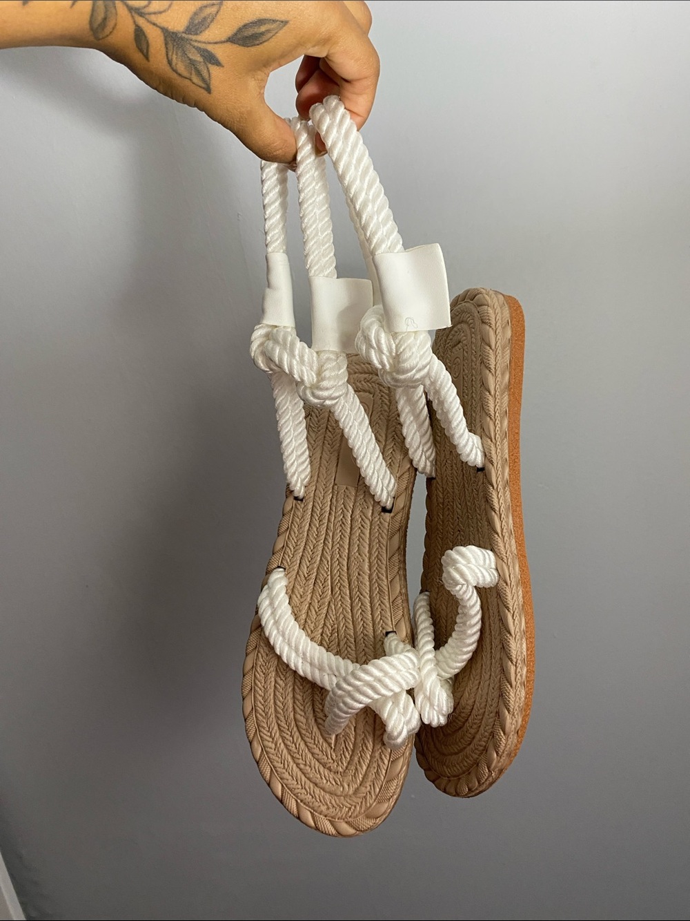 Women's Rope Sandals - White and Tan